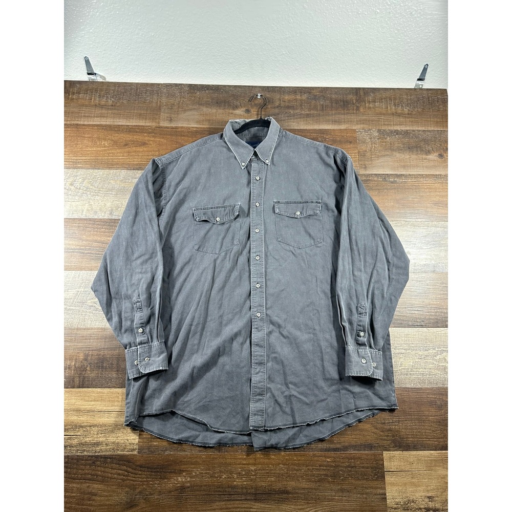 Wrangler Mens Western Shirt Gray Long Sleeve Button Down X-Long Tails 18.5-37 T
